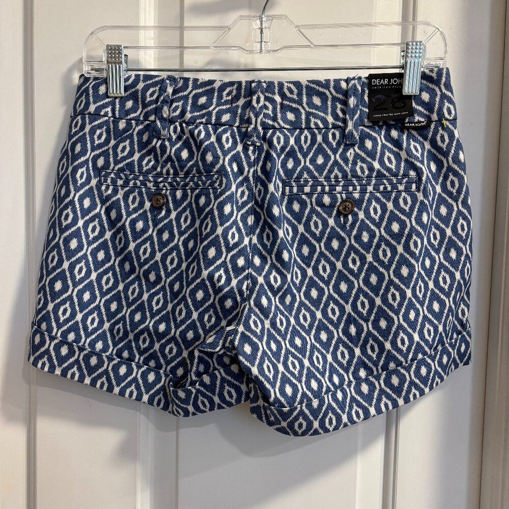Dear John Women’s Printed Shorts Blue White Geometric Size 26 NWT - Picture 2 of 13